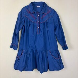 Ketiketa Girls Blue Embroidered Cotton Dress SZ 6 Long Sleeve Boho Folk
